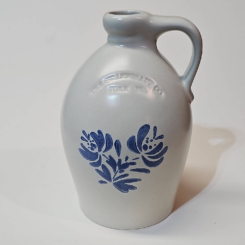 Vintage Pfaltzgraff Yorktowne USA Blue Floral Stoneware Jug with Handle